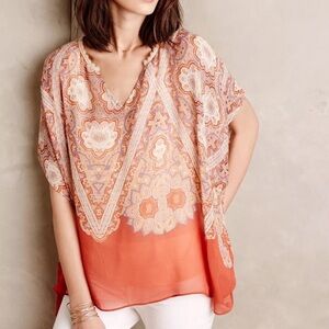 Anthropologie Maeve Nalina Silk Short Sleeve Boho Batwing Top Multicolor Small